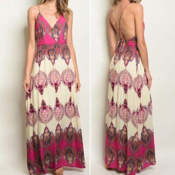 Trend Setter Diva Boutique Dresses & Skirts - #50 Girly & Flirty IVORY/ FUCHSIA MAXI DRESS